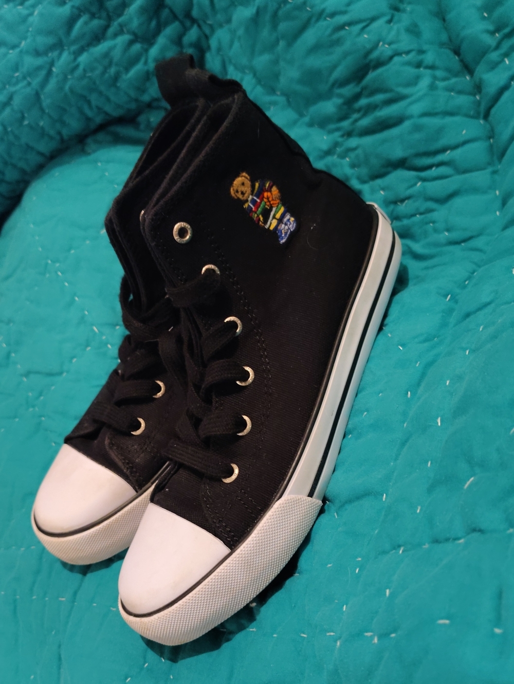 Ralph Lauren Black High-Top Canvas Sneakers with Bear Embroidery